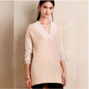S Anthropologie Tan Wool Alpaca V Neck Sweater
